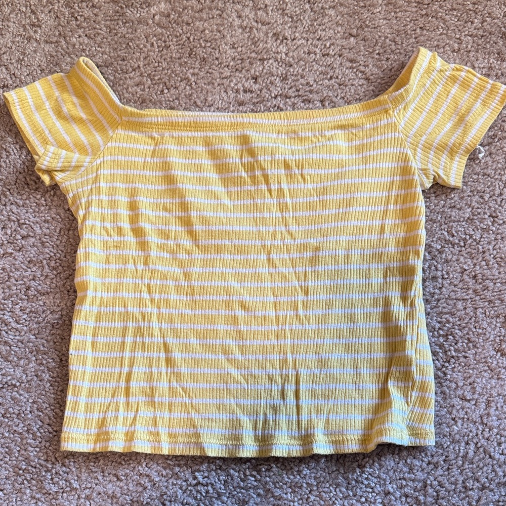 Divided Sunny Yellow and White Striped Crop Top